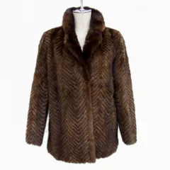 高級毛皮◇シェブロンカット ミンクコート ブラウン MINK FUR 毛艶 毛並 皮質 良好 11号 レディース
