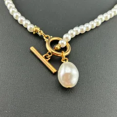 【新品】アクセサリー ネックレス フェイク パール ゴールド×ホワイト チョーカー 揺れる◆