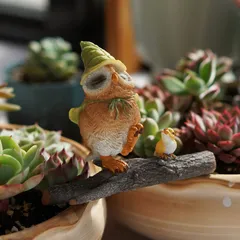 置物 オブジェ ガーデンオーナメント 枝の上に止まっているフクロウと小鳥 ふくろう 室内 屋外 インテリア 玄関 リビング ダイニング 装飾 庭 ガーデニング 装飾 ガーデン 樹脂 ユニーク ギフト