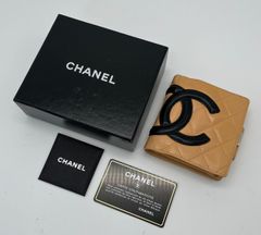 CHANEL シャネル カンボンライン 二つ折り財布 ベージュ ブラック CC