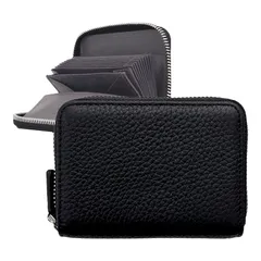 [ジゼル] ミニ財布 お札が折れない 二つ折り 大容量 じゃばら カードケース ボックス型 小銭入れ 牛革 小さい財布 レディース メンズ (【スルッとver.】 ブラック(金具シルバー)) 1