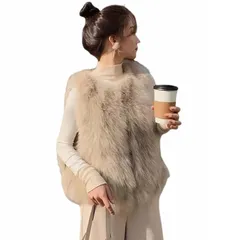 ファーベスト ファーコート レディース ジレ ファージャケット ノースリーブ フェイクファー エコファー ショート丈 ノーカラージャケット アウター 秋冬 ふわふわ もこもこ レイヤード 重ね着 オシャレ 大人 可愛い -ベージュ||XL 0