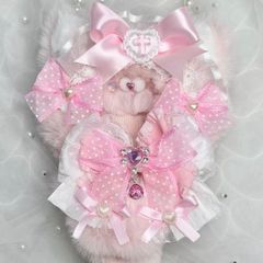 おすわりぬい服 13-15cm 猫耳 ピンク× 水色 ゆめかわ 量産型 眼帯
