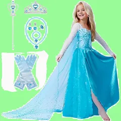 魔法のステッキ ハートのティアラ 手袋 (プリンセスドレス ・アイスブルー 豪華7点セット ネックレス ドレス ドレス アナ雪エルサ リング コスチューム エルサ プリンセス イヤリング） 用 子供 [YITING]