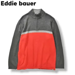 エディーバウアー Eddie bauer ハーフジップ コットンニット セーター XL レッド x グレー メンズ