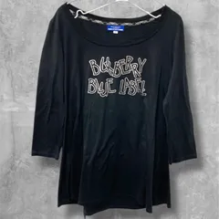 BURBERRY BLUE LABEL バーバリー　ブルーレーベル　文字ロゴ七分袖カットソー 黒 ロンドン 英字プリント 正規 三陽商会 レディース38 古着　トップス　バックリボン
