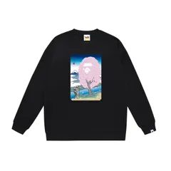 【新品未使用】BAPE 桜の木とサルのデザインのクルーネック長袖スウェット、男女兼用、3色からお選びいただけます。
