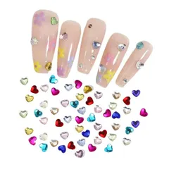 Color:カラフル ハート ネイルストーン 約100個セット ネイルパーツ ハートストーン 立体 3mm 小さい ラインストーン キラキラ ガラスストーン クリスタル ジュエリーパーツ ネイル デコパーツ ランダム色 (カラフル)