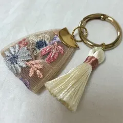 ハンドメイド　インド刺繍リボン　キーリング　キーホルダー