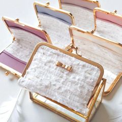 【最高級❇️極上ツイード】名刺入れ『天使の贈り物～Angel wings』『No.306 ツイード白 名刺入れ』『作家のためのカードケース』がま口　カードケース　エンジェル　フェザー