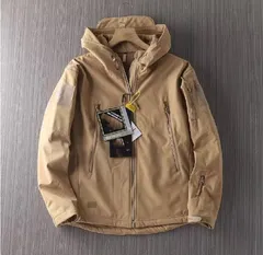 カーキ 新品 マウンテンパーカー ジャケット フード付き 裏起毛 保暖 防寒 防風 撥水 秋冬 透湿 登山 アウター メンズ トップス
