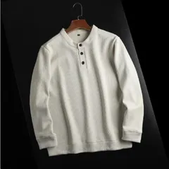 XL白 裏起毛 トレーナー メンズ ヘンリーネック ウール混 プルオーバー 新品 暖かい 冬 ショート丈 スウェットシャツ トップス