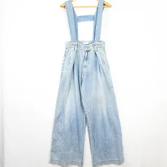 ダブルスタンダードクロージング ダブスタ DOUBLE STANDARD CLOTHING 2WAY デニム サロペット ワイド 38 ライトブルー ウォッシュ加工 kz13752のサムネイル