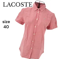 【美品】LACOSTE ラコステ 半袖シャツ チェック柄 レッド 赤色 サイズ40 レディース コットン
