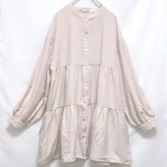 M【 超美品 | COLZA  / コルザ】ティアード ブラウス ギャザー フリル アイロン要らず チュニック お尻まで隠れる 長袖 ベージュ 春夏 T996_2404/095