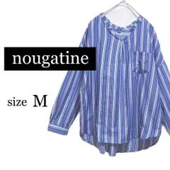 M【 超美品 | nougatine  / ヌガティーヌ 】ストライプシャツ ノーカラー 長袖 ブラウス 胸 ポケット ブルー 春夏 T990_2404/097のサムネイル