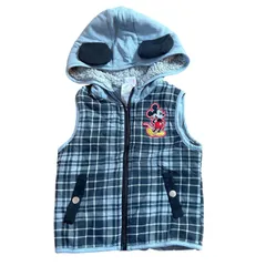ディズニージュニア　ミッキー　ベスト　3T  100cm フード付き チェック　裏起毛　耳付き