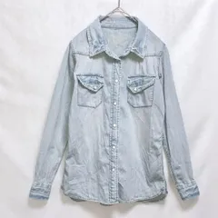 M【 美品 | AZUL by moussy / アズールバイマウジー 】デニムシャツ ブラウス ダンガリー シャツ 綿100% ライトブルーグリーン 長袖 春夏 T980_2404/103