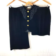 東京ソワール ソワール ドルチェ SOIR DOLCE スーツ スカートスーツ 3点 ジャケット 刺繍 金ボタン ベロア 黒 977848