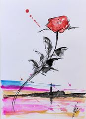 原画#10 薔薇 花 ベネチア アート 水彩画 ドローイング インテリア