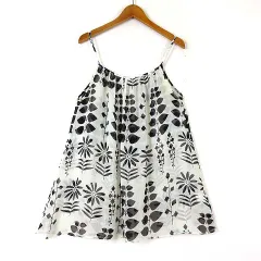 アースミュージック&エコロジー EARTH MUSIC & ECOLOGY キャミソール ブラウス プルオーバー シアー シフォン 花柄 リーフ柄 M オフ白 アイボリー 黒 ブラック