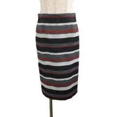 ビーアビリティ B ability BOSCH スカート タイト 膝丈 ウール ボーダー タック スリット 36 グレー 赤 レッド