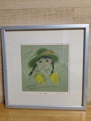 土井彩知代 「風の声」？ リトグラフ 一水会 額装 少女 絵画 版画