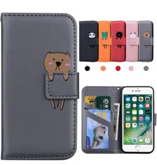 ★iPhone SE 第3世代 ケース - 手帳型iPhone7/8/SE 第2世代 通用ケース 防塵 耐衝撃TPU素材 かわいい動物 アイホン7/8/SE ケース -  [4.7インチ アイフォン SE3 SE2 7 8 用 ] (グレー)