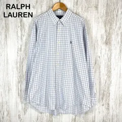 RALPH LAUREN ラルフローレン BLAKE ブレイク ポニーロゴ刺繍 チェック 総柄 DB ダウンボタン コットン 長袖 シャツ ホワイト ブルー ビッグサイズ