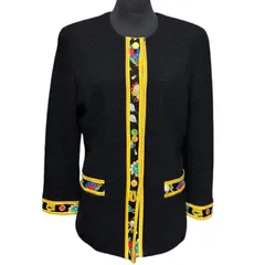 LEONARD レオナール レディース ウール ノーカラー ジャケット ブラック