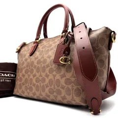 未使用に近い COACH コーチ 2way カラ サッチェル シグネチャー キャンバス ショルダーバッグ ハンドバッグ チャーム付き レディース ベージュ ブラウン