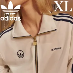 新品レディースXL⭐️adidas ファイヤーバード バッジ トラックジャケット/ジャージ 刺繍トレファイル vintage ホワイト×ネイビー