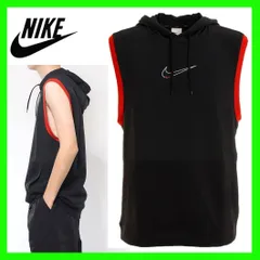 ナイキ NIKE フリース プルオーバー DRI-FIT フーディ マイクロマーク 速乾通気性 ノースリーブ トレーニングパーカーXLウインドベスト黒N2