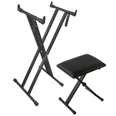 【改良バージョン】 Longeye 電子ピアノスタンド 椅子 セット キーボード ピアノ スタンド ベンチ 折りたたみ式 X型 高さ調整可能 88鍵盤 61鍵盤 コンパクト 収納 黒セット 0