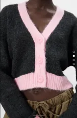 ザラ クロップド ニット カーディガン ピンク バイカラー ZARA