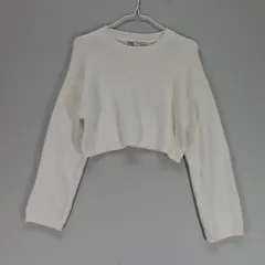 AI 99% ザラ レディース90 クロップドニットTシャツ アイボリー 03967