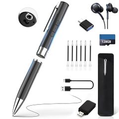 [Brand New] [128GB] Multi-Function Voice Recorder, Pen-Type IC Recorder with Built-in Ballpoint Pen, OTG Function, One-Button Recording, Music Player, MP3 Player, 32 Hours of Continuous Recording, VOR Voice Detector Recording, USB Rechargeable, Includes Earphones, 6 Replacement Refills, Compatible with PC/Smartphone