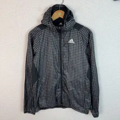 adidas アディダス ウィンドブレーカー 総柄 チェック柄 ブラック Sサイズ メンズ 古着 テック系 スポーツMIX