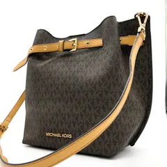 【美品】マイケルコース バケットバッグ MK柄 PVC レザー  ブラウン 茶