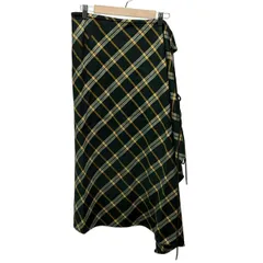 Y's ロングスカート カーキ ラスト1 最終SALE 85cm 横ギャザー縦つまみ細工タック入ポケット