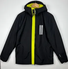 adidas ブラック ライム フリース 起毛 ウィンドブレーカー 2WAY ジップアップ アウター