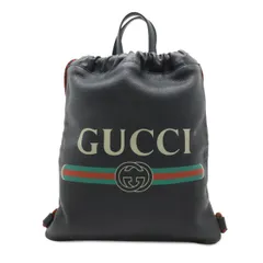 GUCCI グッチ グッチプリント ドローストリング バックパック リュックサック 2WAY トートバッグ 巾着型 レザー ブラック 黒 ポーチ付き 516639