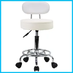 【特価商品】KKTONER 丸回転昇降スツール キャスター フットレスト低い背もたれ付き 高さ調節可能チェア puレザー製図仕事SPA椅子 ホワイト (白)