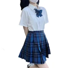新品 [Yomuasf] JK 制服 プリーツスカート コスプレ チェック柄 学生服スクール制服 上下セット セーラー服 半袖シャツちょうネクタイ正統派 学生服 フル セットアップ スカート 可愛い コスチューム