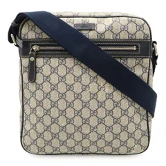 GUCCI グッチ GGスプリーム ショルダーバッグ 斜め掛け レザー ベージュ ネイビー 紺 シルバー金具 201448