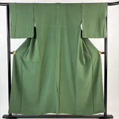 色無地 身丈153.5cm 裄丈67cm M 袷 緑 正絹 優品 一つ紋 【中古】