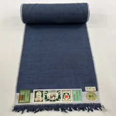 反物 逸品 男着物 結城紬 証紙 はたおり娘 網代 藍色 正絹 【中古】