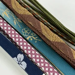 帯締め 優品 帯締め5本セット 青緑 正絹 和装小物  【中古】