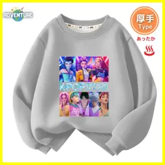 KPOPガールズ! デーモン・ハンターズ 長袖Tシャツ 厚手トレーナー  あったか冬用 裏起毛タイプ　グレー灰色　トップス 100 110 120 130 140 150 子供服キッズ服　アニメ 映画 女の子 demon hunters 韓国  KK