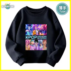 KPOPガールズ! デーモン・ハンターズ ロンT長袖Tシャツ 薄手トレーナー  トップス　ブラック 100 110 120 130 140 150 子供服キッズ服　アニメ 映画 女の子 demon hunters 韓国  KK